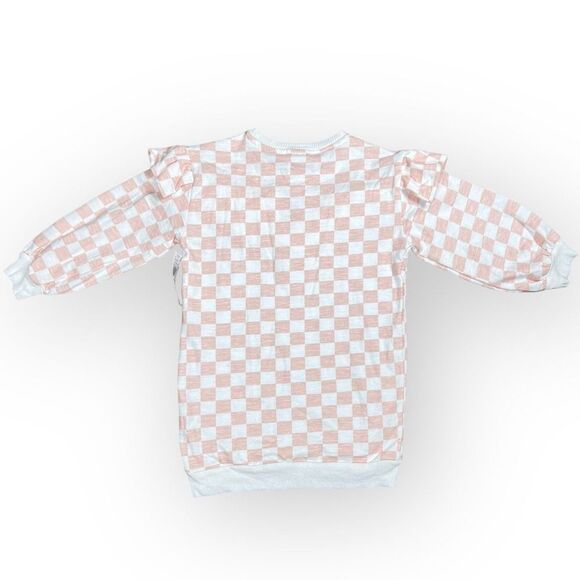 Jessica Simpson Pink & White Checkered Tunic Sweatshirt, 3/4 Sleeves, Girls 6 - Picture 2 of 8